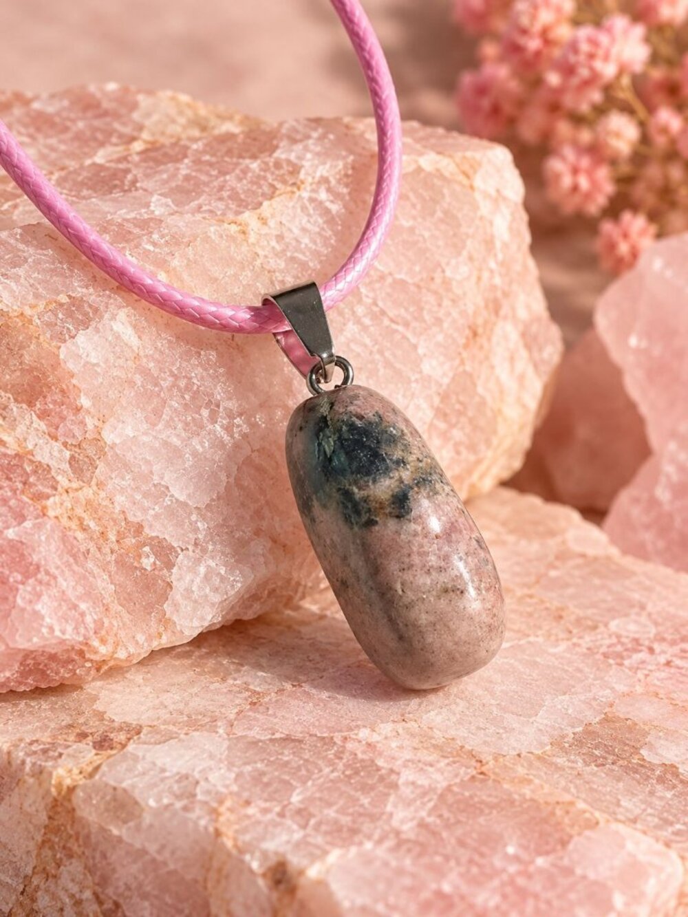 Pink Natural Stone Necklace Pendant Adjustable Length Multicolor Jewelry Women
